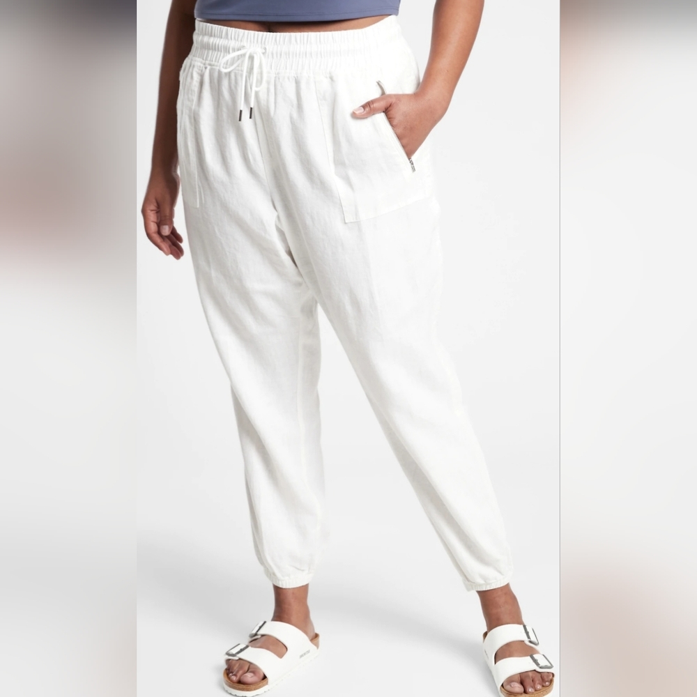 Athleta White Cabo Linen Jogger Pants Sz 14